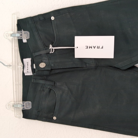 NEW Frame Le High Straight Cropped Jeans Pine Green 24 super stretch denim - Picture 4 of 14